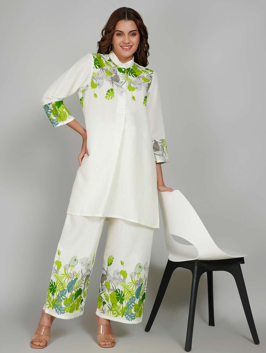 women printed three quarter sleeve ethnic co-ord set - 22027444 - Zoom Image - 0