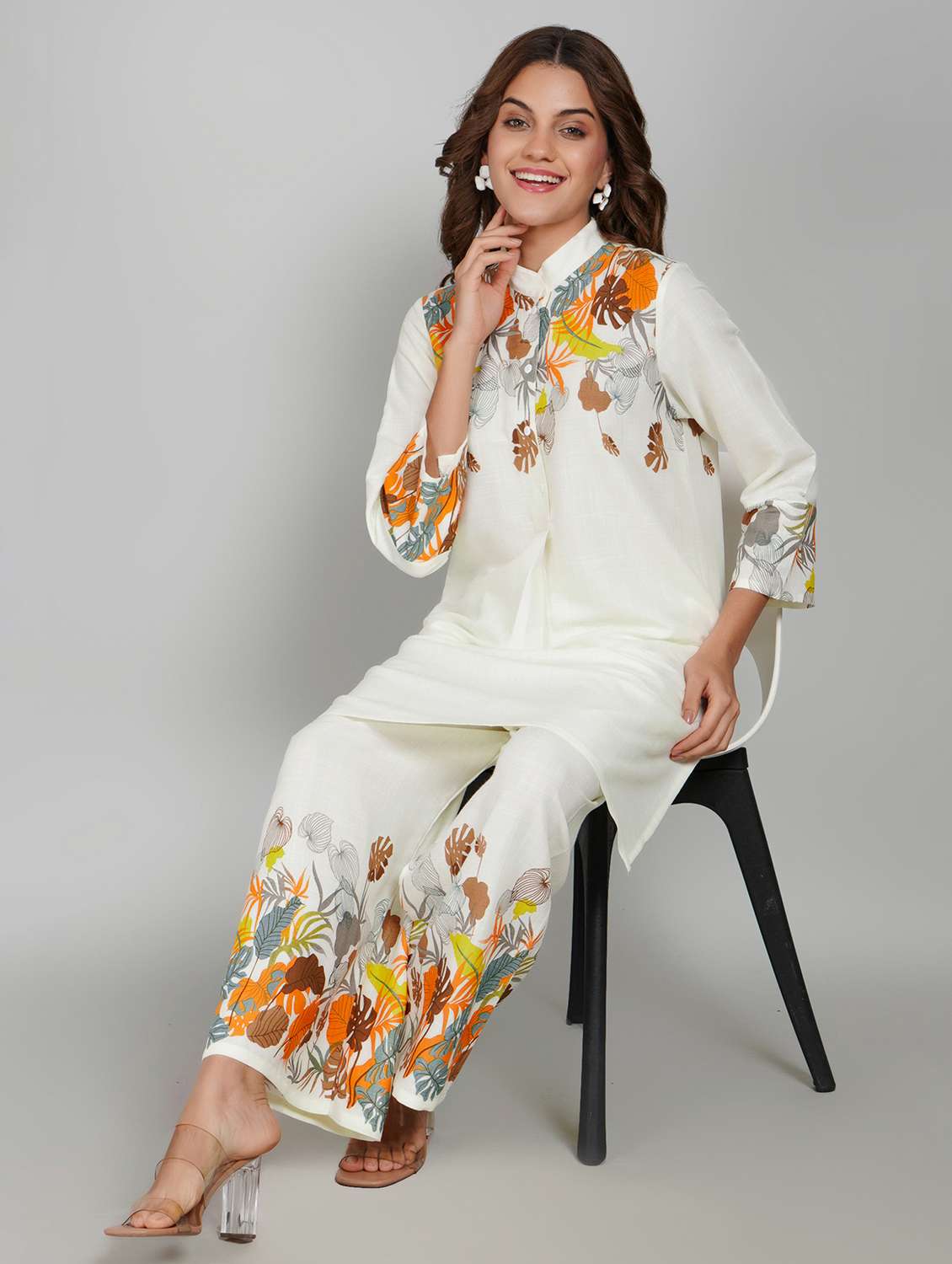 women printed three quarter sleeve ethnic co-ord set - 22027445 -  Zoom Image - 0