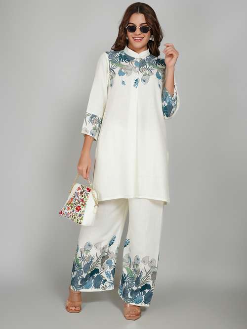 women printed three quarter sleeve ethnic co-ord set - 22027446 -  Standard Image - 0