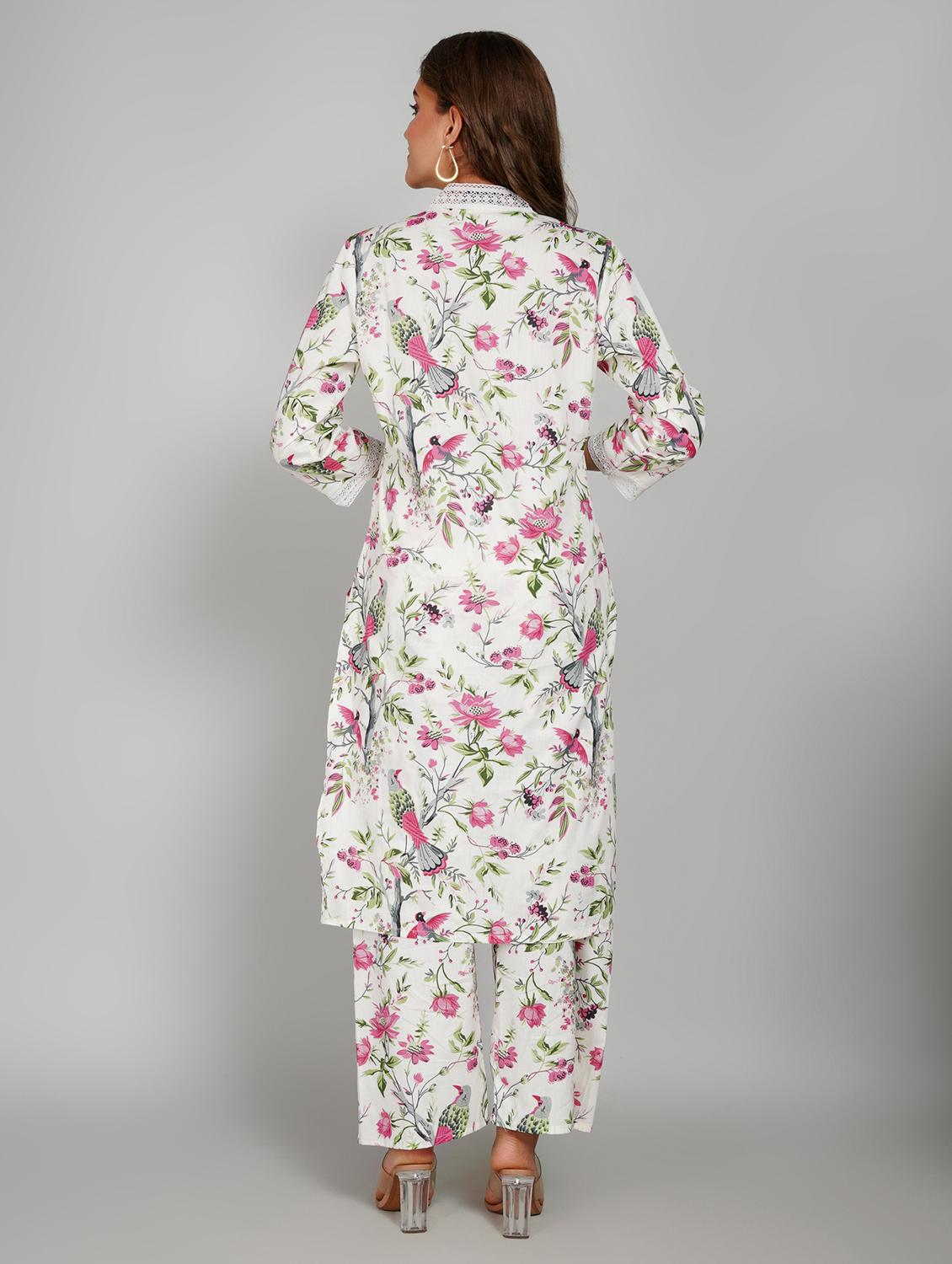 women floral printed three quarter sleeve kurta pant set - 22027447 - Standard Image - 3