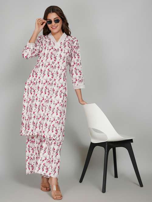 women floral printed three quarter sleeve kurta pant set - 22027449 -  Standard Image - 0