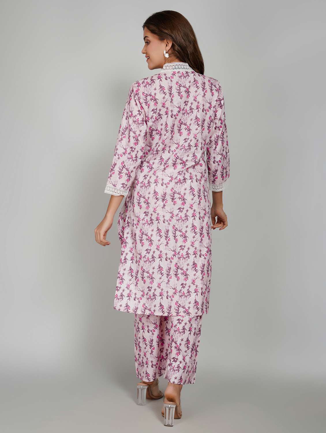 women floral printed three quarter sleeve kurta pant set - 22027450 - Standard Image - 3