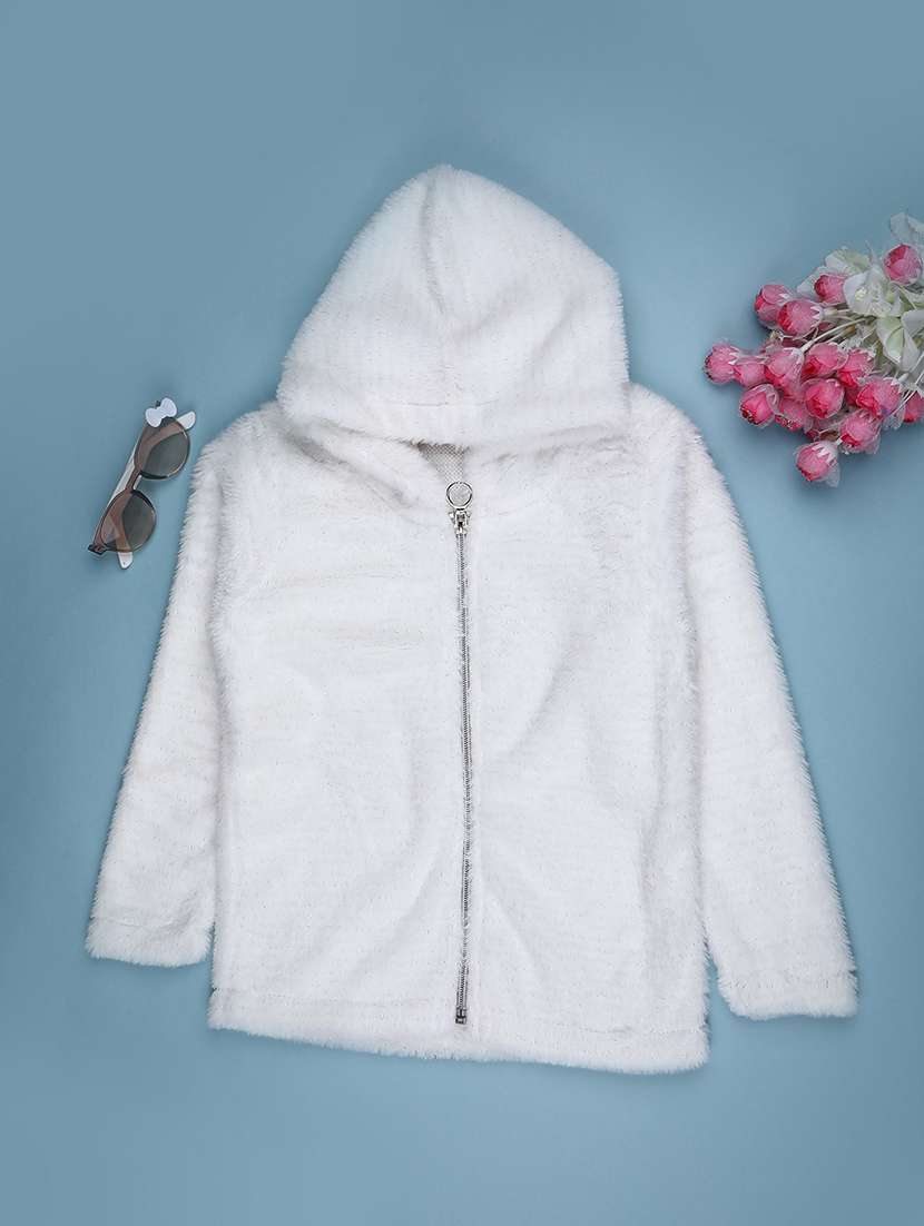 girls solid long sleeve hooded sweatshirt