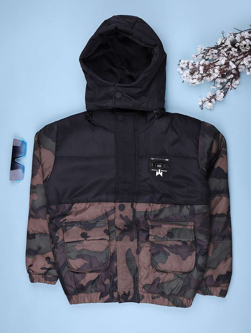 boys printed long sleeve hooded quilted jacket