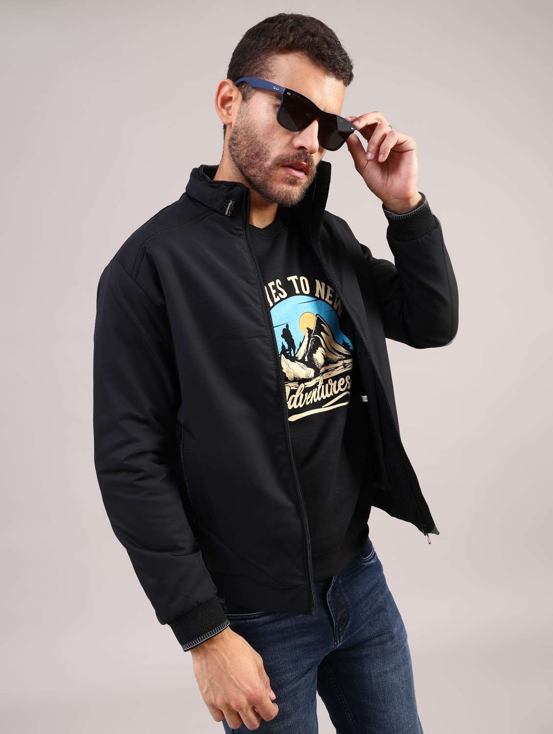 men solid stand collar long sleeve puffer jacket