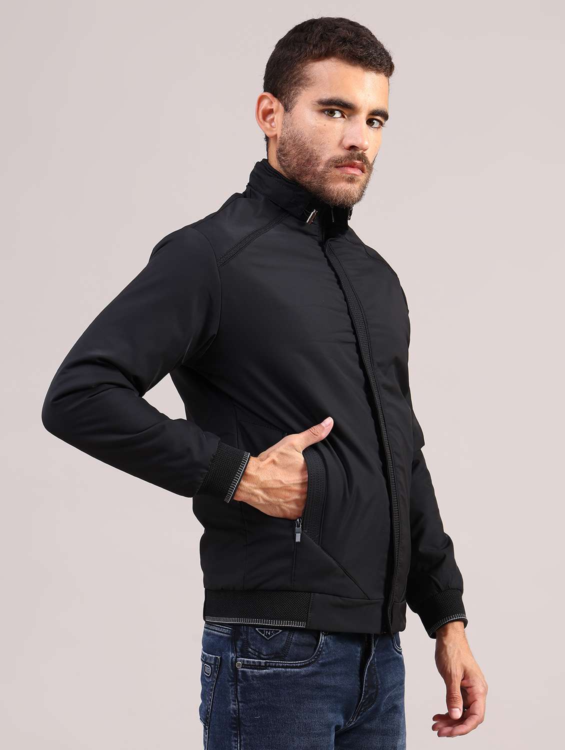 men solid stand collar long sleeve puffer jacket - 22028004 -  Standard Image - 3