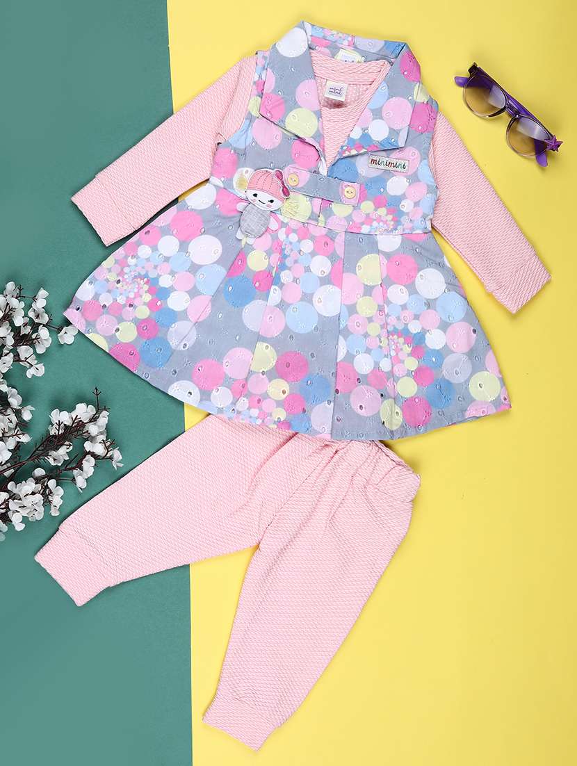 girls printed round neck full length set