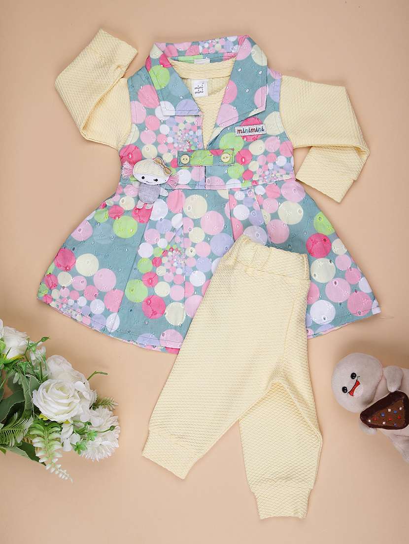 girls printed round neck full length set