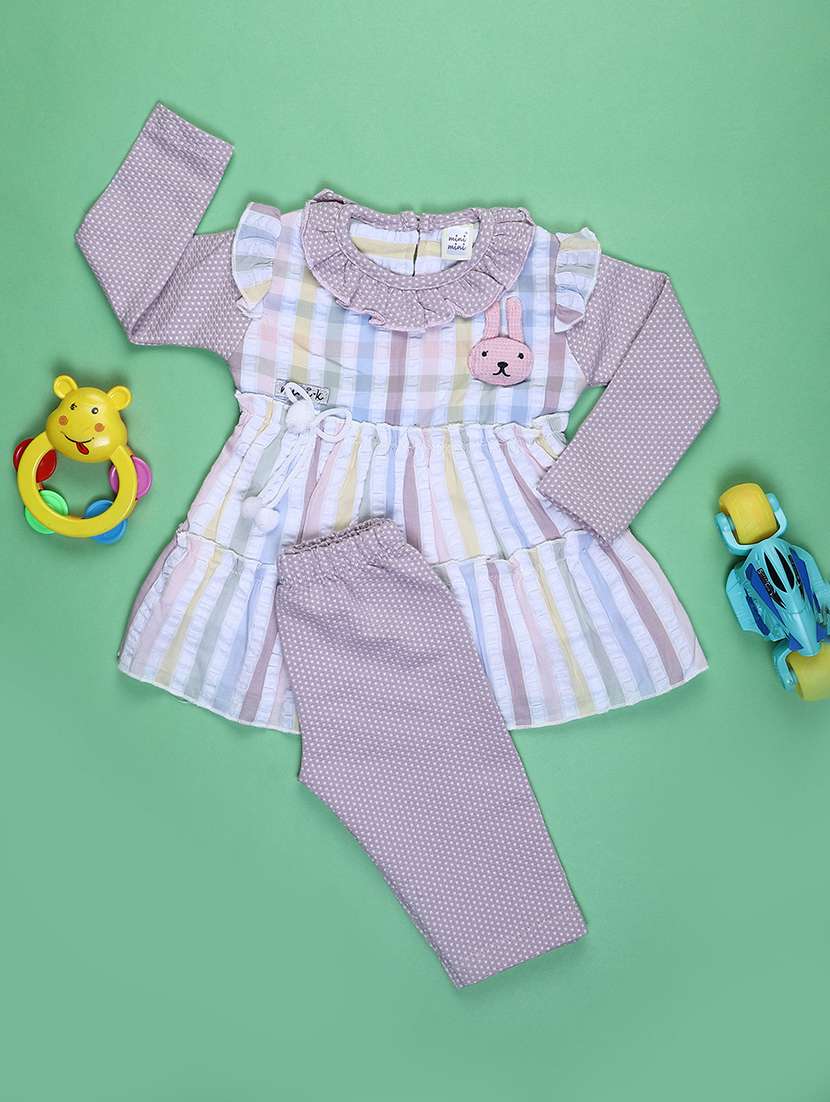 girls printed round neck full length set