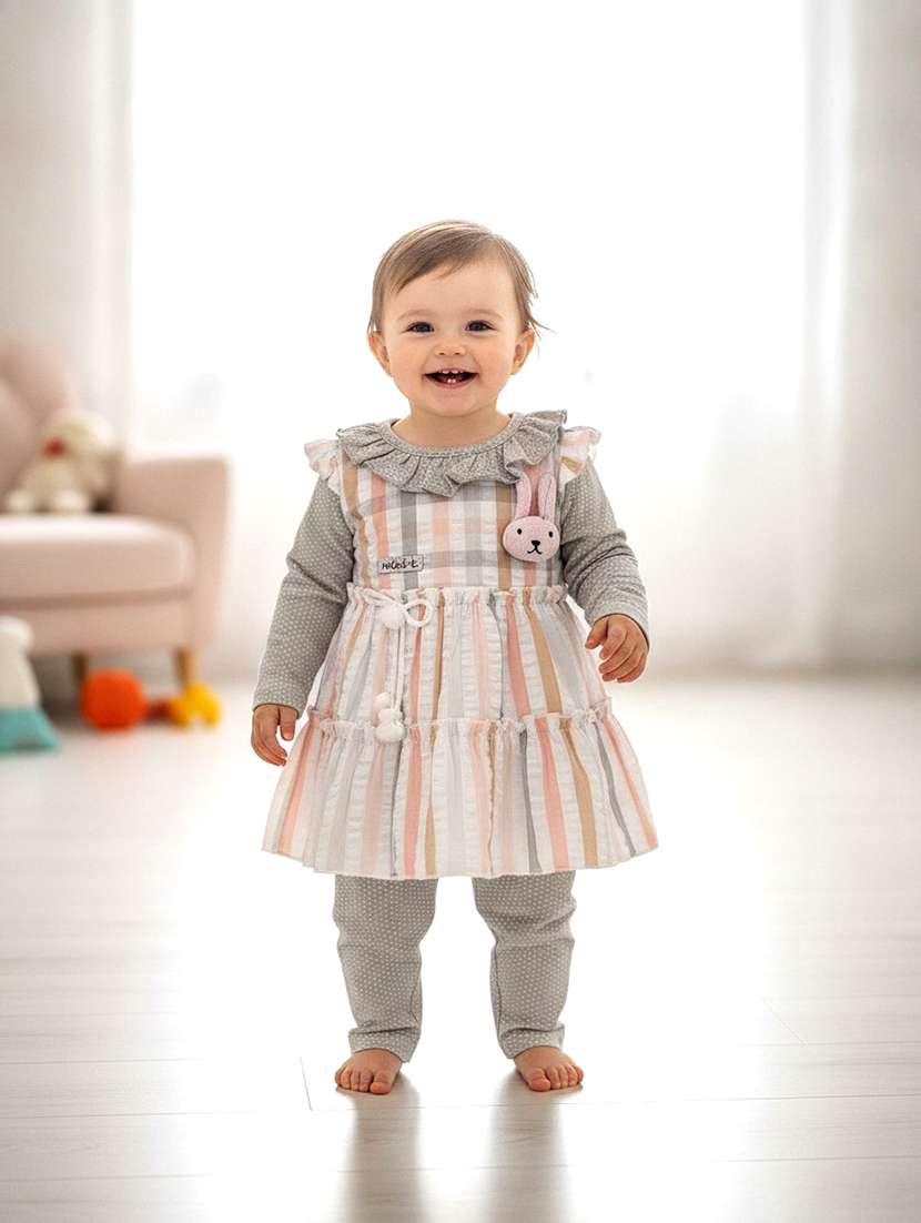 girls printed round neck full length set