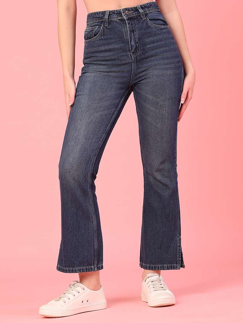 women solid mid rise bootcut jeans