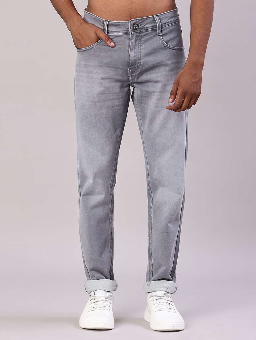 men washed mid rise full length jeans