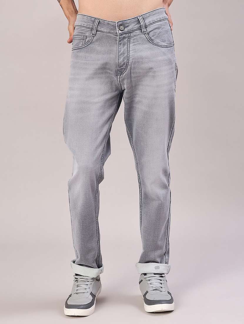 men washed mid rise full length jeans