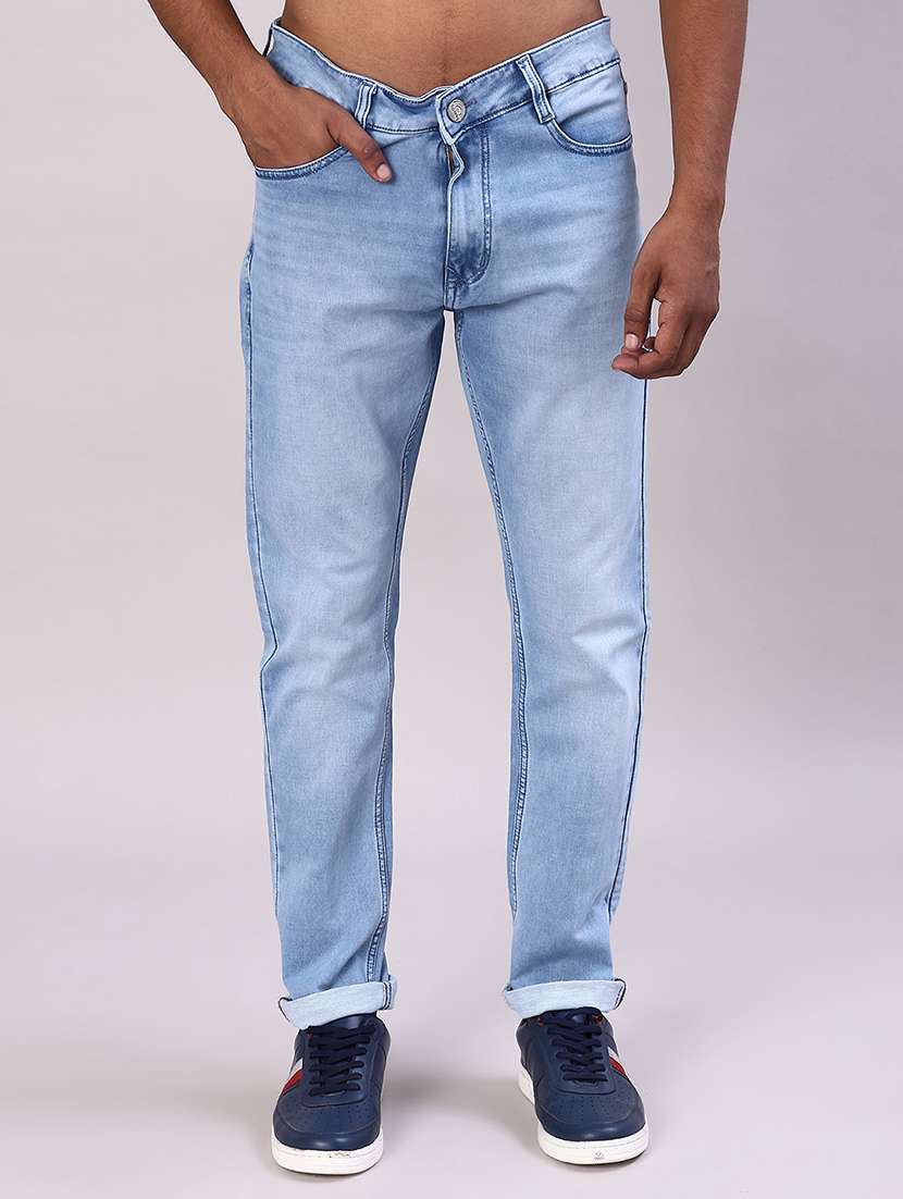 men washed mid rise full length jeans