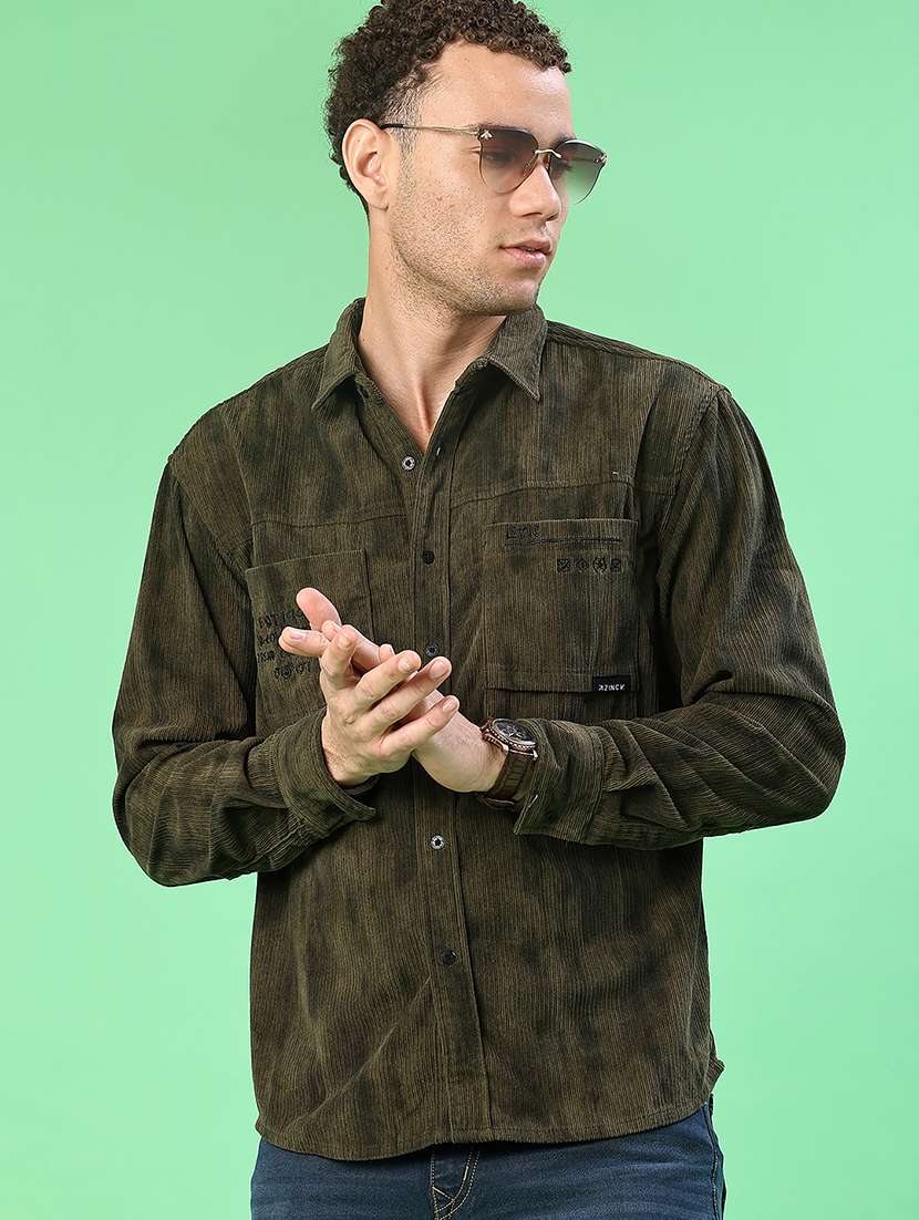 men printed long sleeve regular fit casual shirt