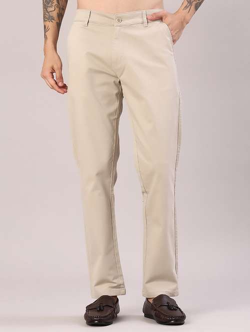 men solid mid rise flat front casual trouser - 22028206 -  Standard Image - 0