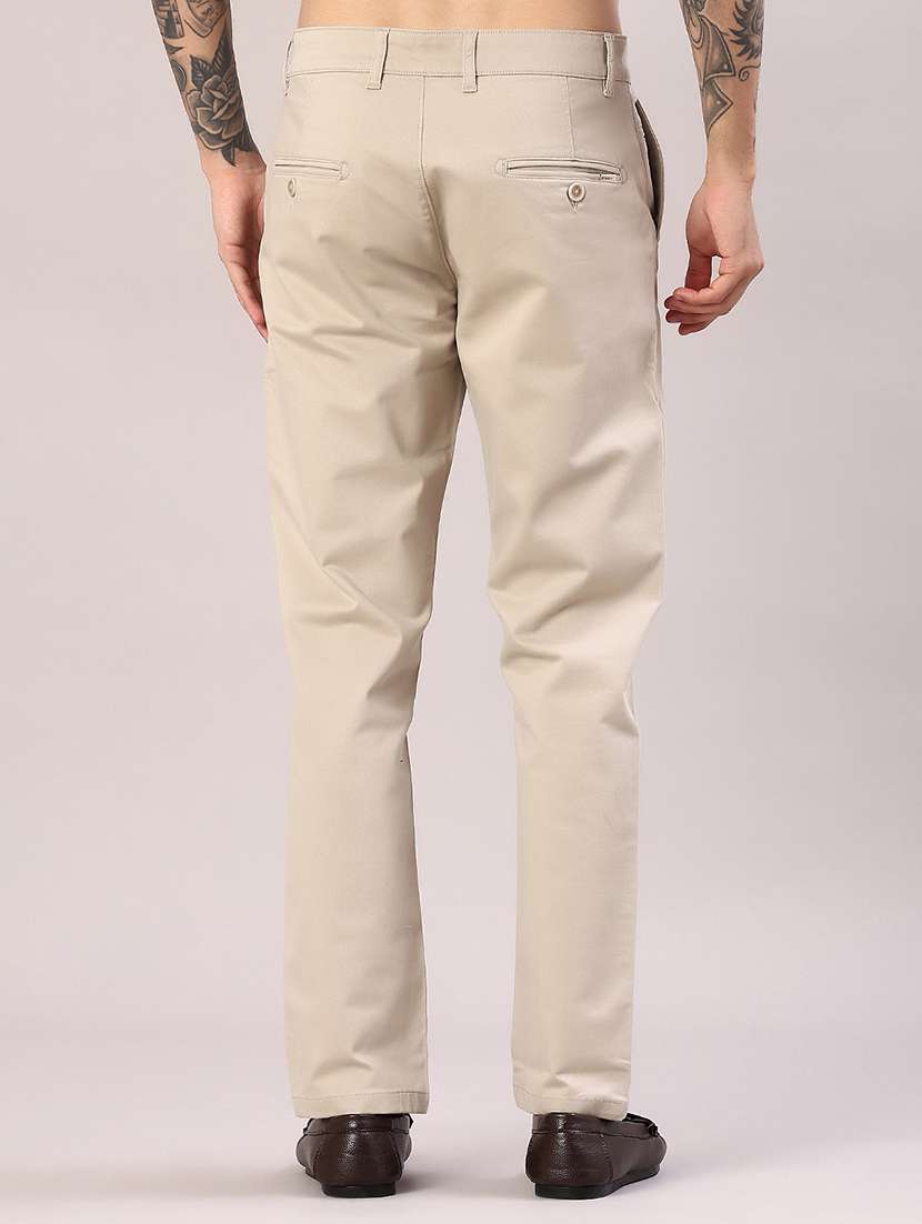 men solid mid rise flat front casual trouser - 22028206 -  Standard Image - 3