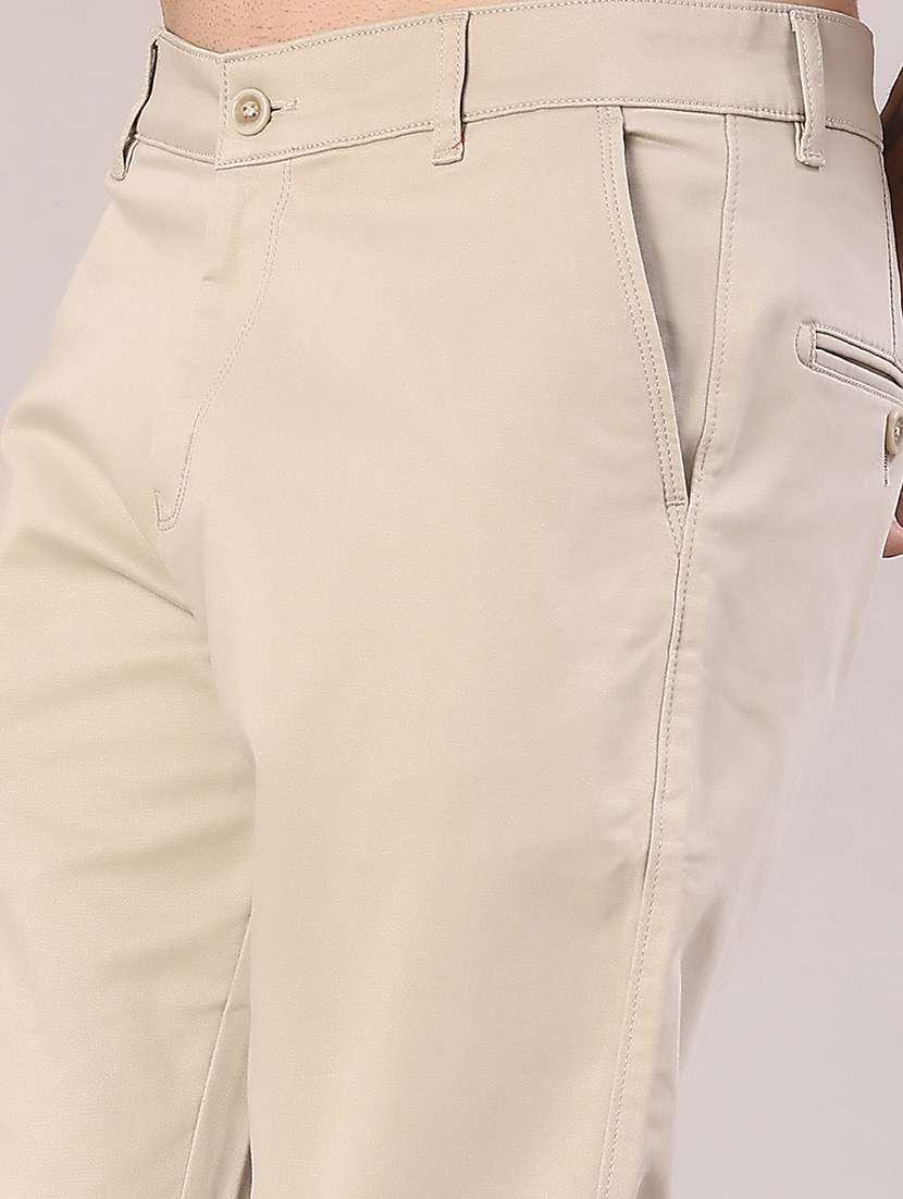 men solid mid rise flat front casual trouser - 22028206 -  Standard Image - 5