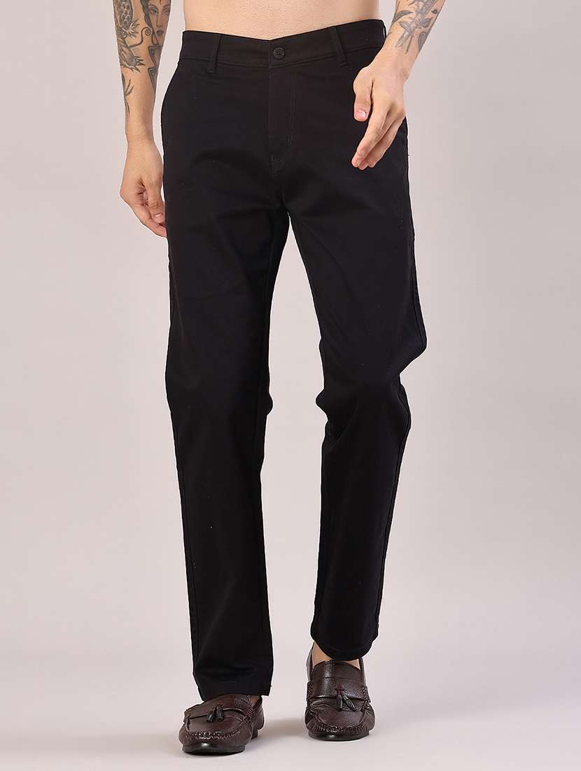 men solid mid rise flat front casual trouser - 22028208 -  Zoom Image - 0