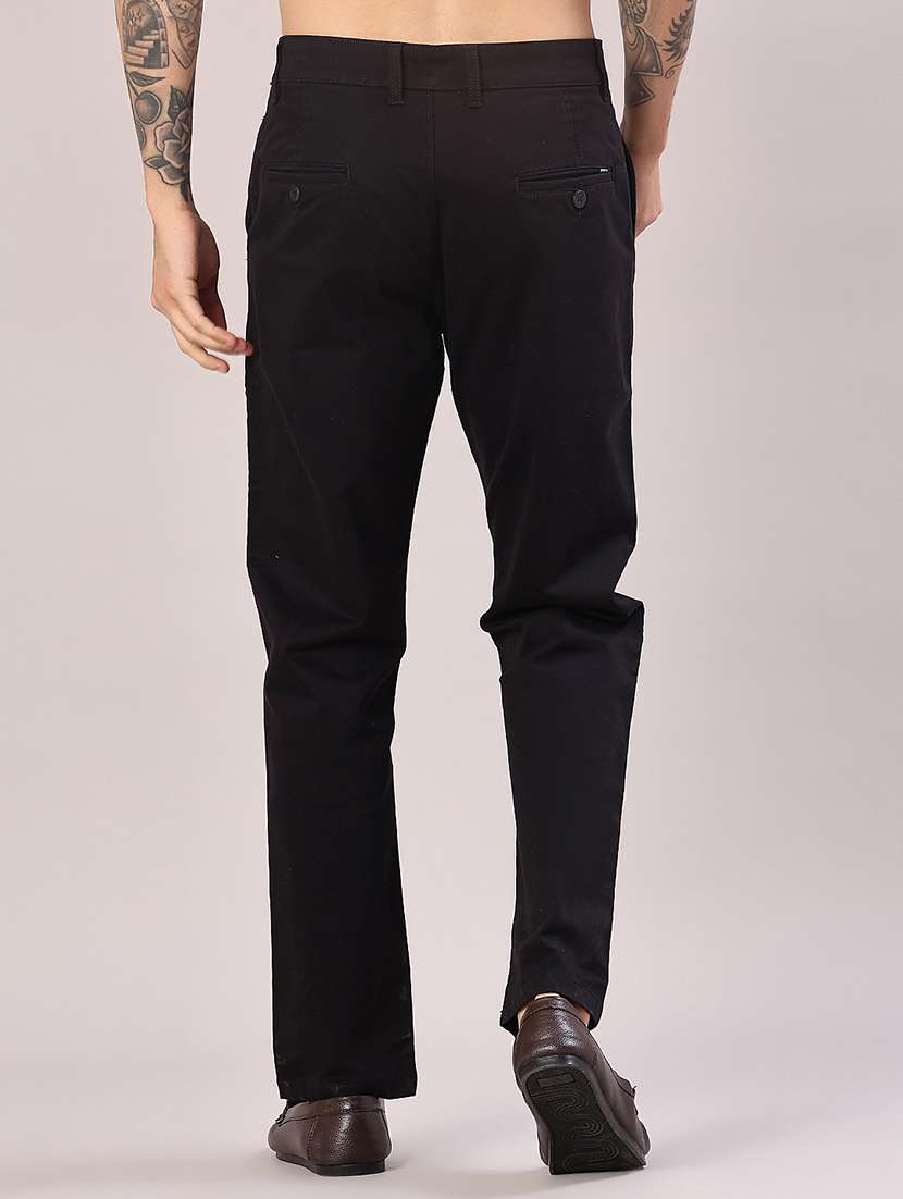 men solid mid rise flat front casual trouser - 22028208 - Standard Image - 3