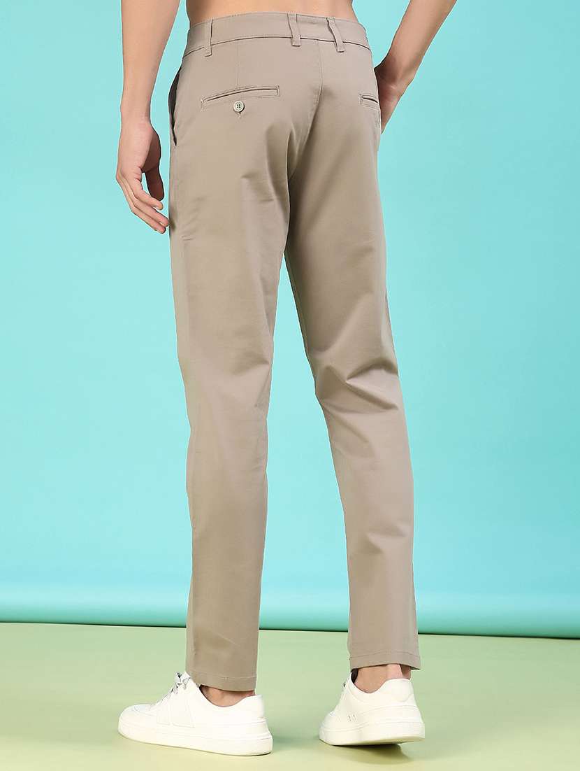 men solid mid rise flat front casual trouser - 22028209 -  Standard Image - 3