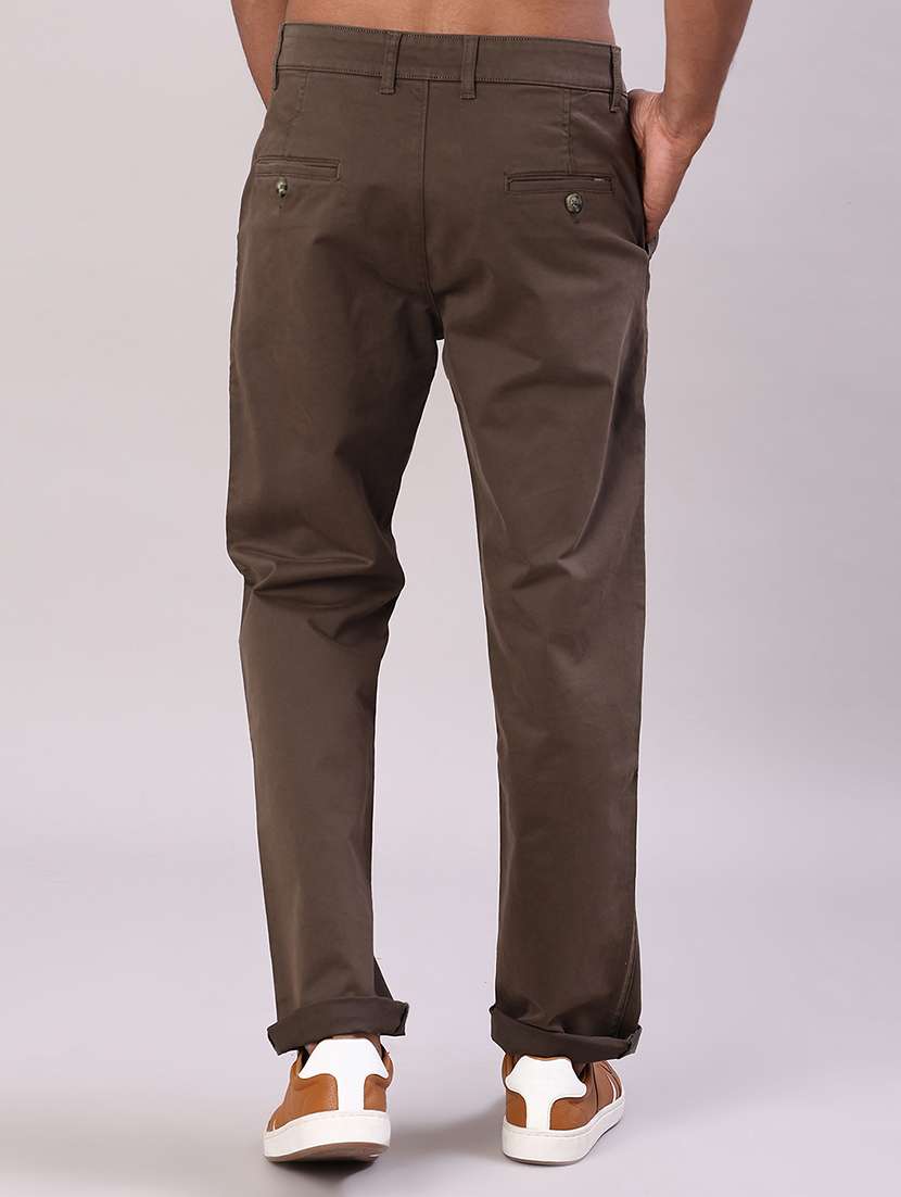 men solid mid rise flat front casual trouser - 22028210 -  Standard Image - 3
