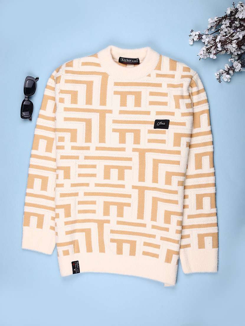 boys self design long sleeve sweater