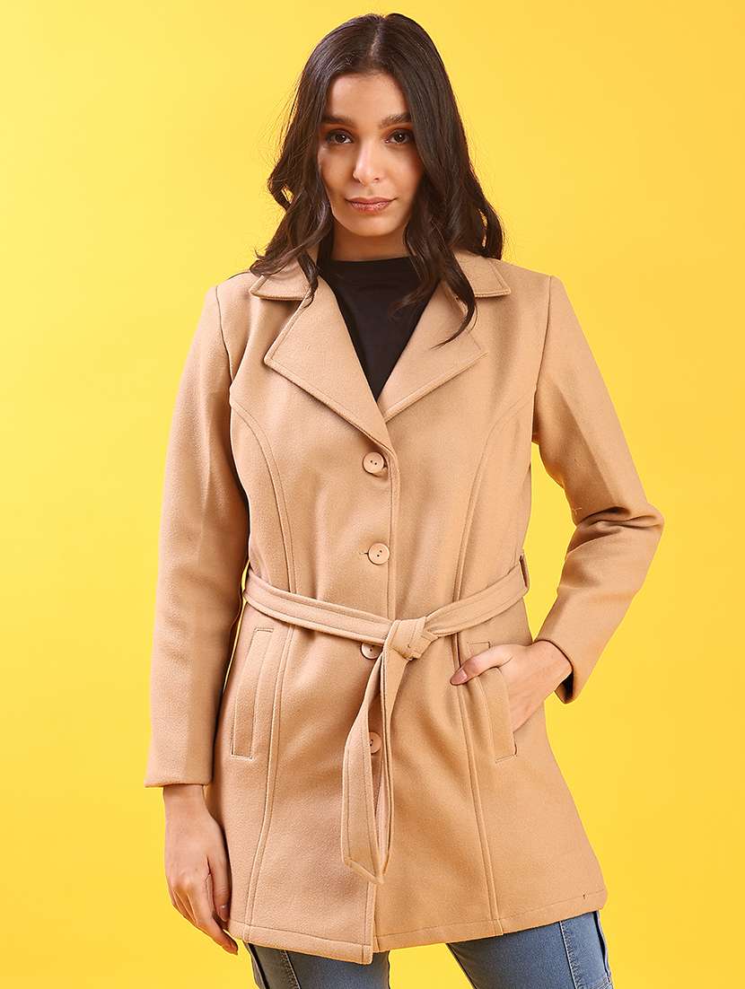 women solid lapel neck long sleeve overcoat - 22028268 -  Standard Image - 3