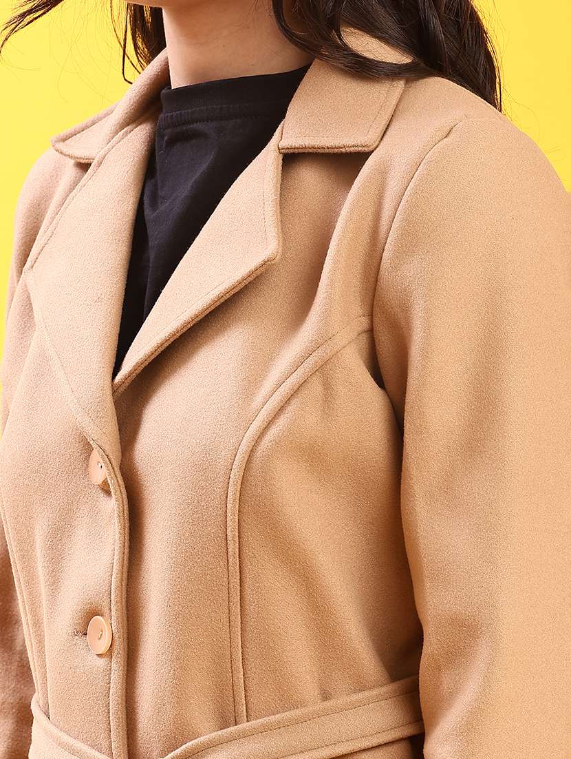 women solid lapel neck long sleeve overcoat - 22028268 -  Standard Image - 5