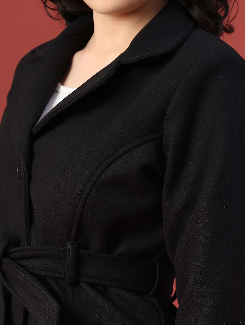 women solid lapel neck long sleeve regular coat - 22028269 -  Standard Image - 5