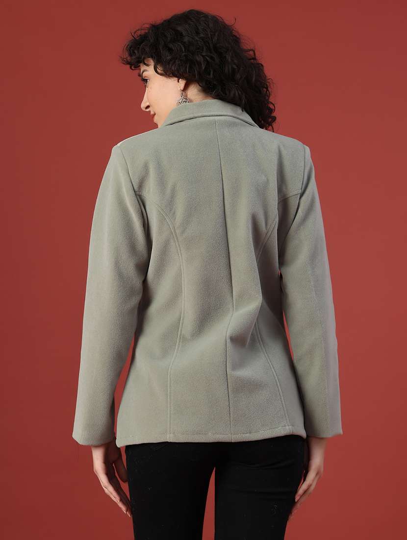 women solid lapel neck long sleeve regular coat - 22028270 -  Standard Image - 3