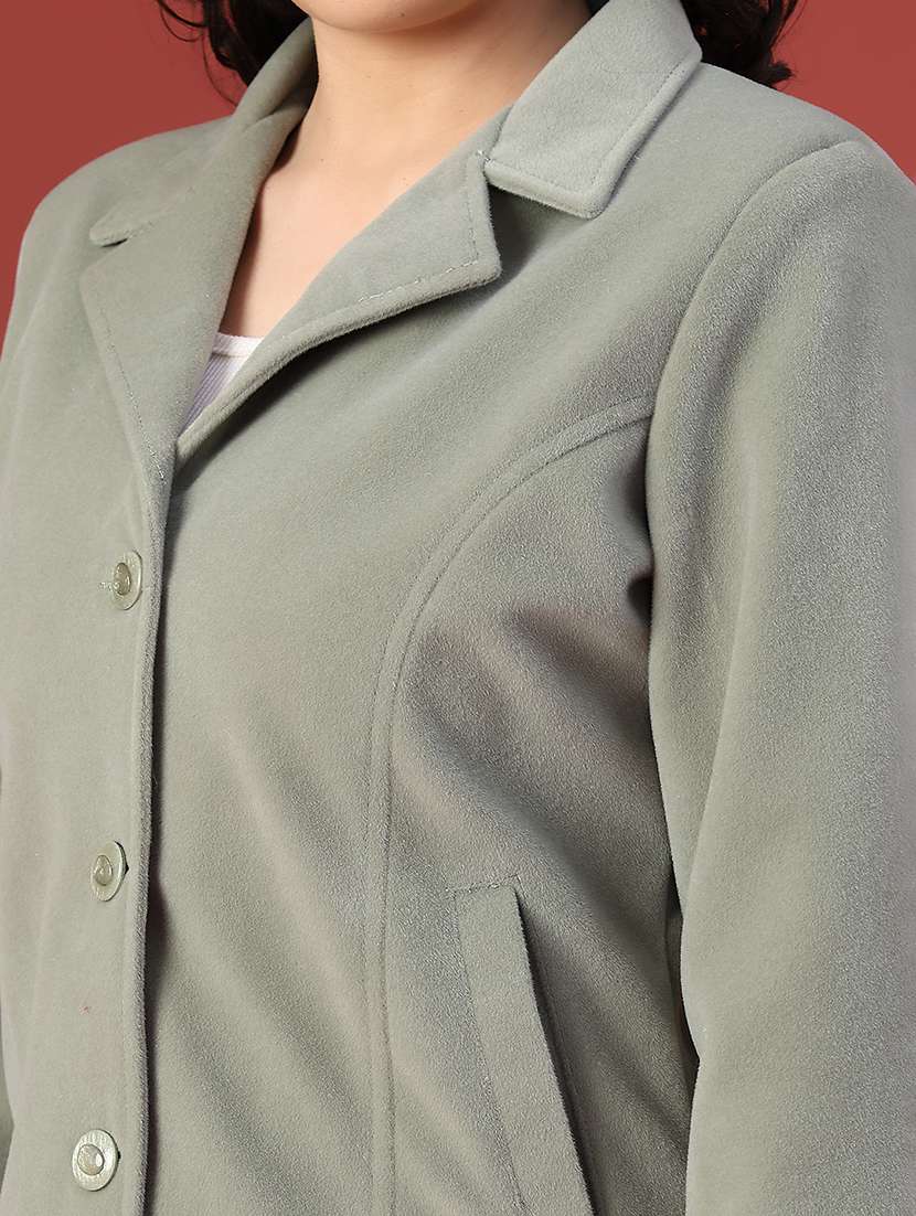 women solid lapel neck long sleeve regular coat - 22028270 -  Standard Image - 5