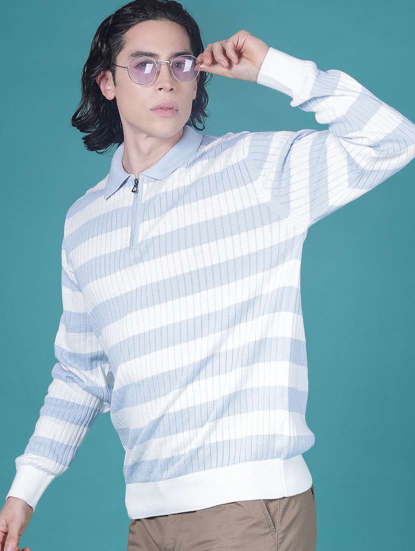 men striped long sleeve regular fit pullover