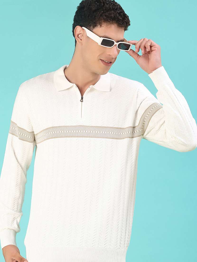 men self design long sleeve regular fit pullover