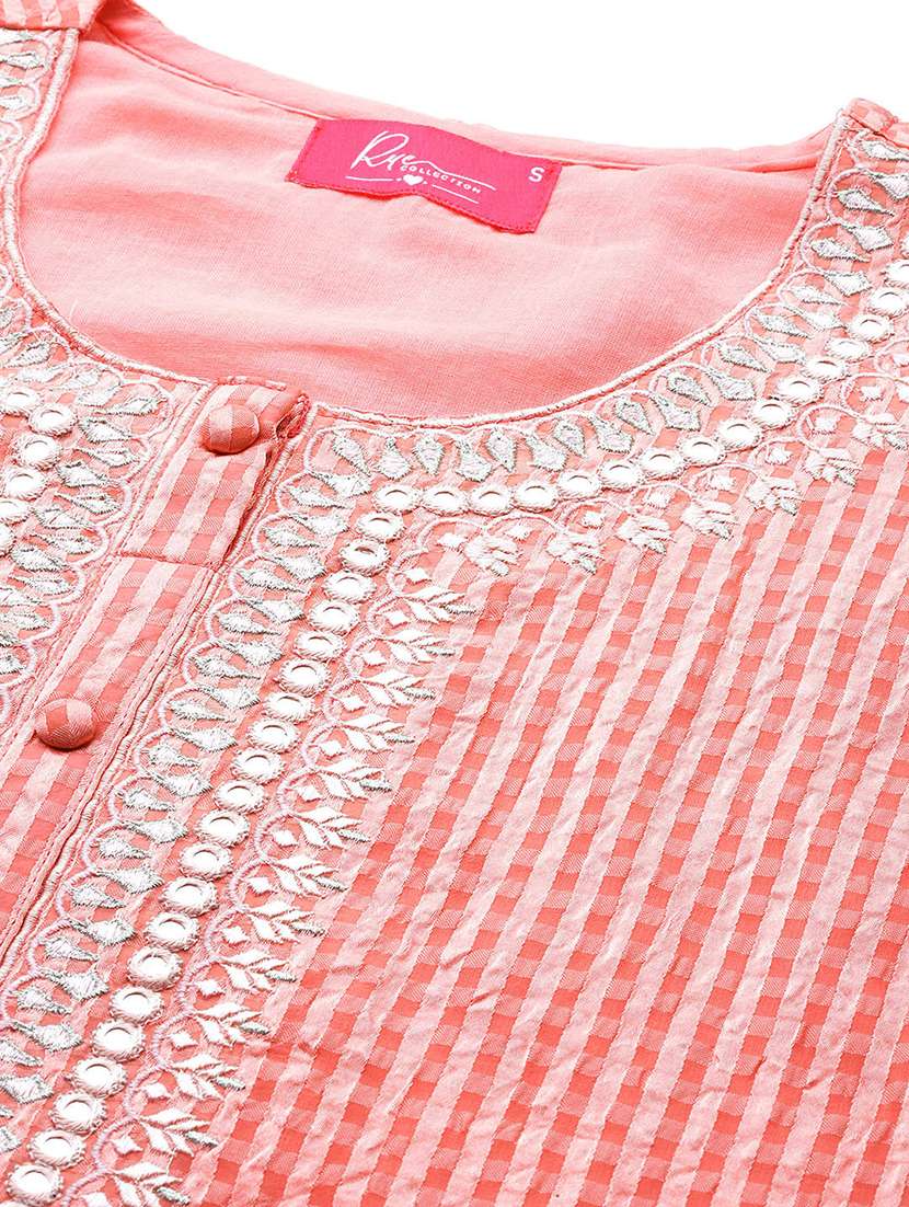 women checkered three quarter sleeve kurta pant set - 22028335 - Standard Image - 5