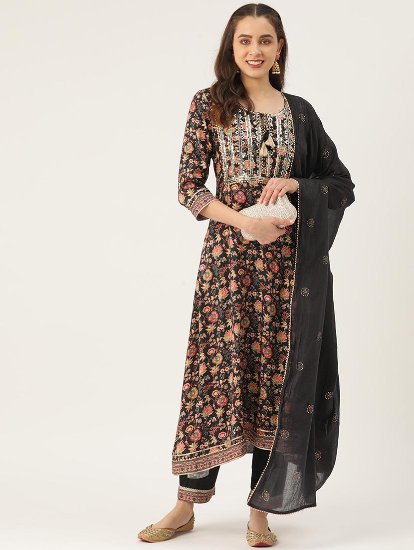 women floral three quarter sleeve kurta pant with dupatta set - 22028336 -  Zoom Image - 0