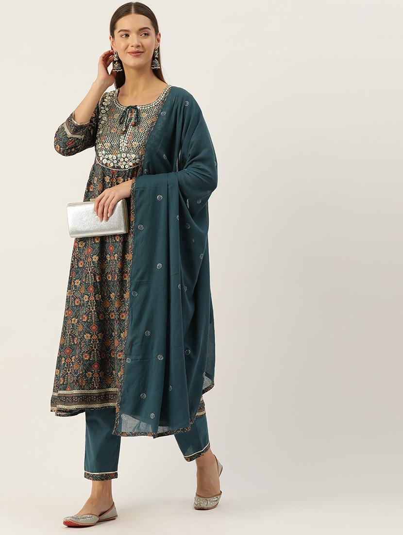 women floral three quarter sleeve kurta pant with dupatta set