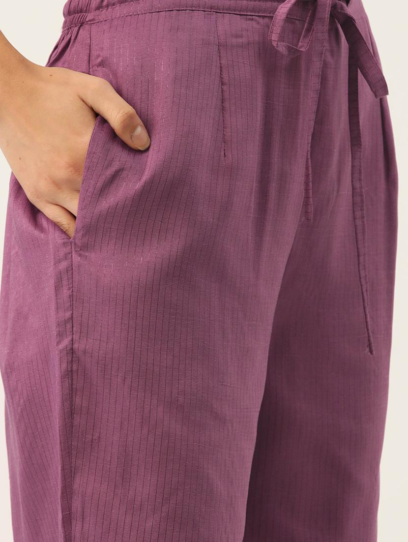 women solid with work three quarter sleeve kurta pant set - 22028338 - Standard Image - 3