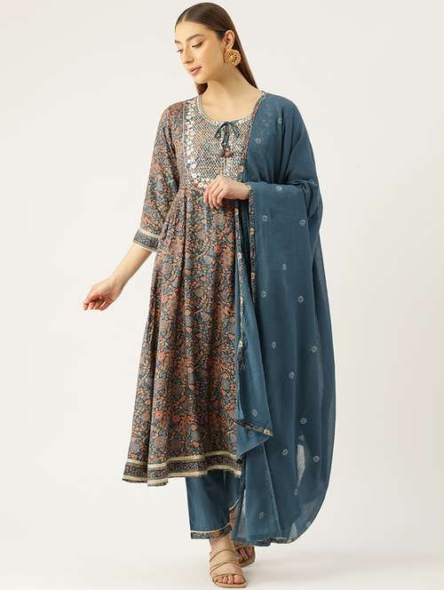 women floral printed three quarter sleeve kurta pant with dupatta set - 22028340 -  Standard Image - 0