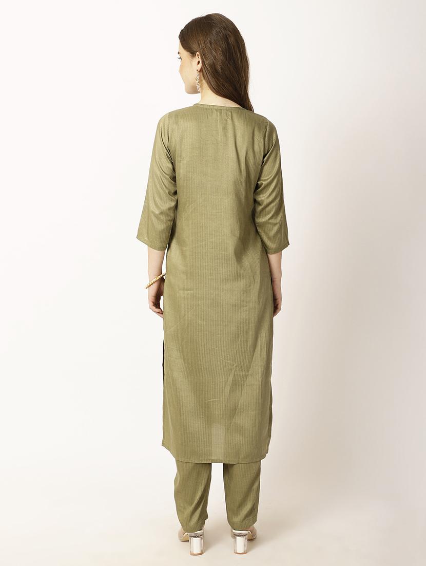women embroidered three quarter sleeve kurta pant set - 22028341 - Standard Image - 3