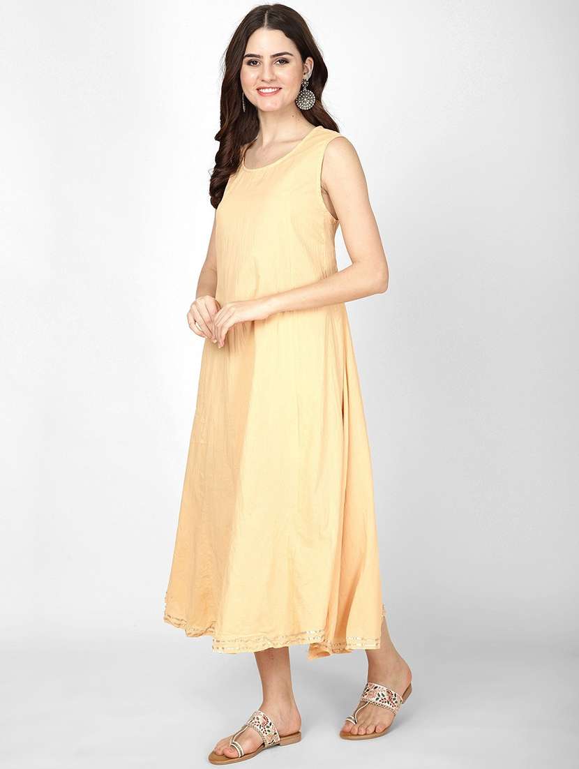 women beige three quarter sleeve ethnic dress - 22028343 -  Standard Image - 3