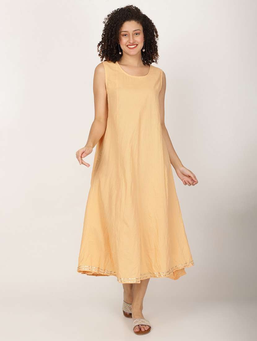 women beige three quarter sleeve ethnic dress - 22028343 -  Standard Image - 5