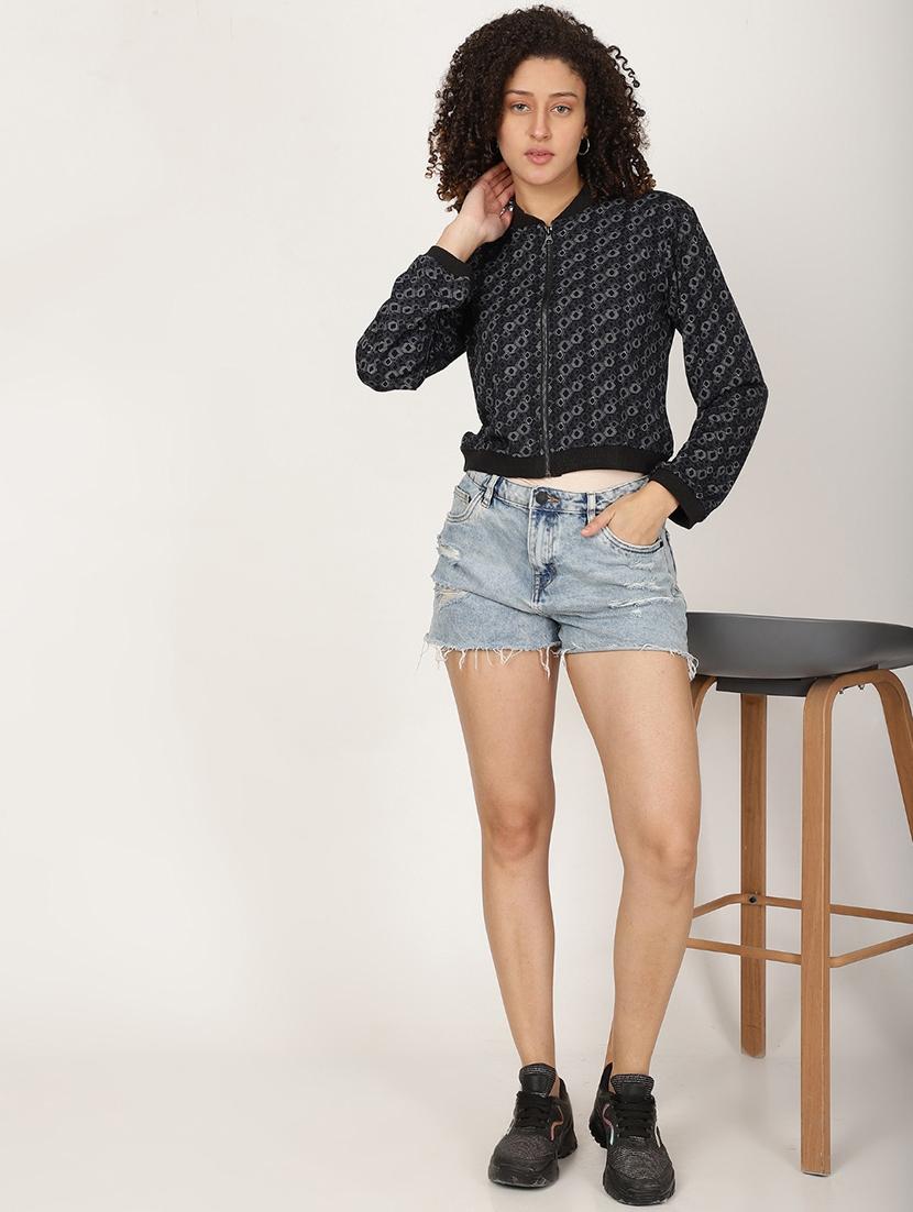 women printed long sleeve crop biker jacket - 22028346 - Standard Image - 3