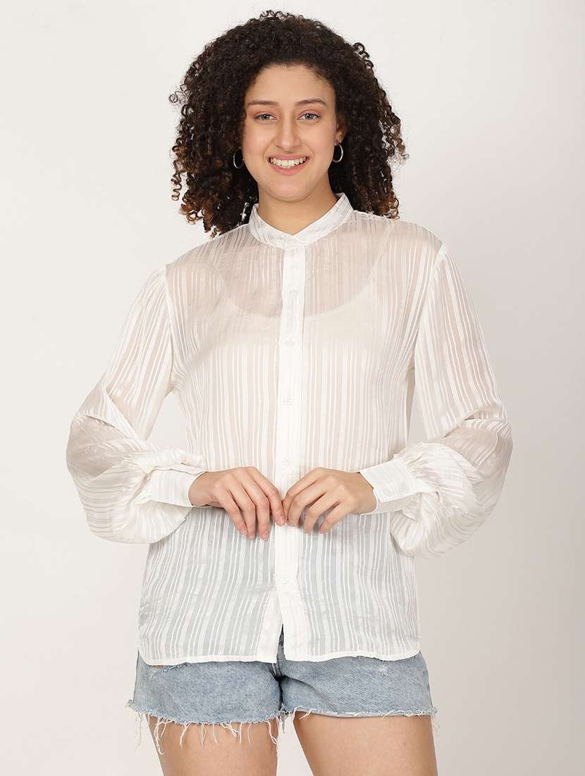 women white striped puff sleeve shirt top