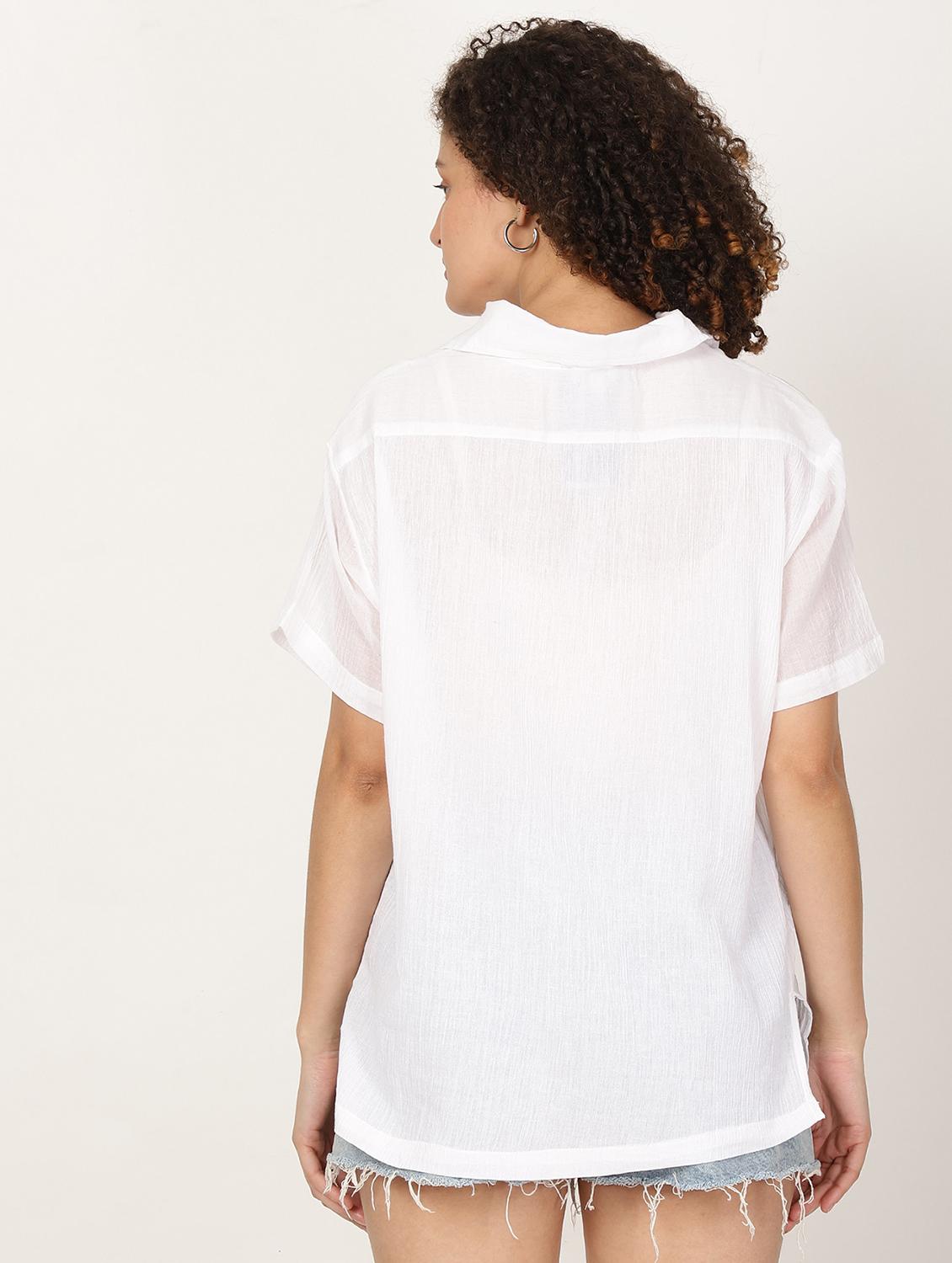 women white solid collared regular top - 22028362 - Standard Image - 3