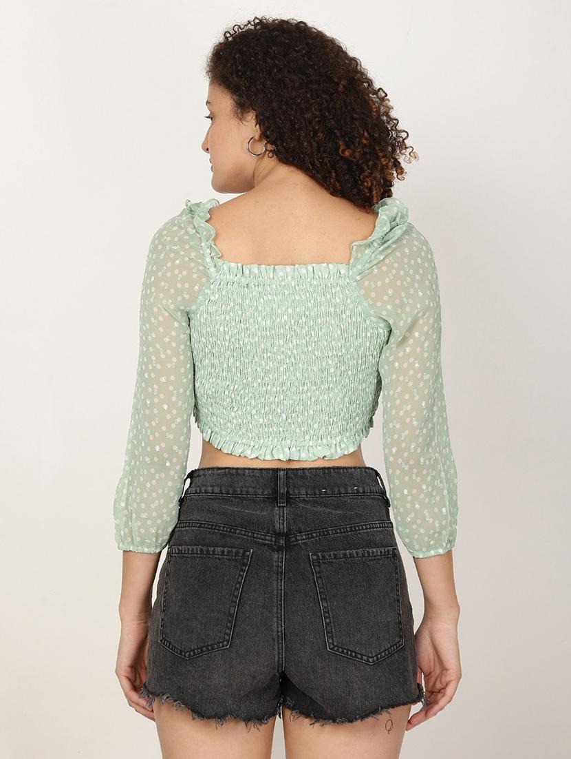 women printed smocked crop top - 22028364 - Standard Image - 3