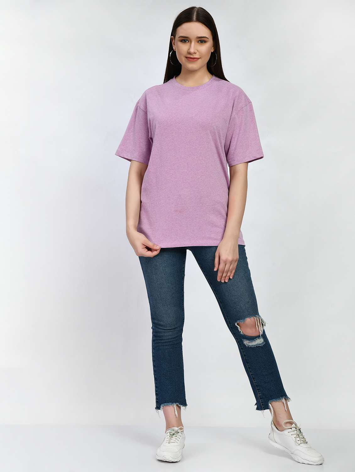 women solid short sleeve oversized t-shirt - 22028365 -  Standard Image - 3