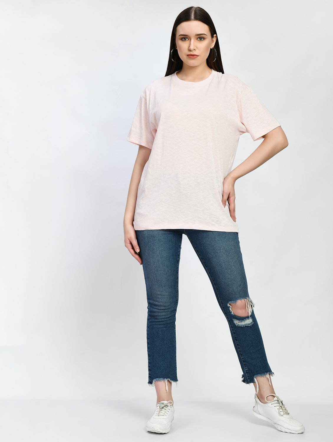 women solid short sleeve oversized t-shirt - 22028367 - Standard Image - 3