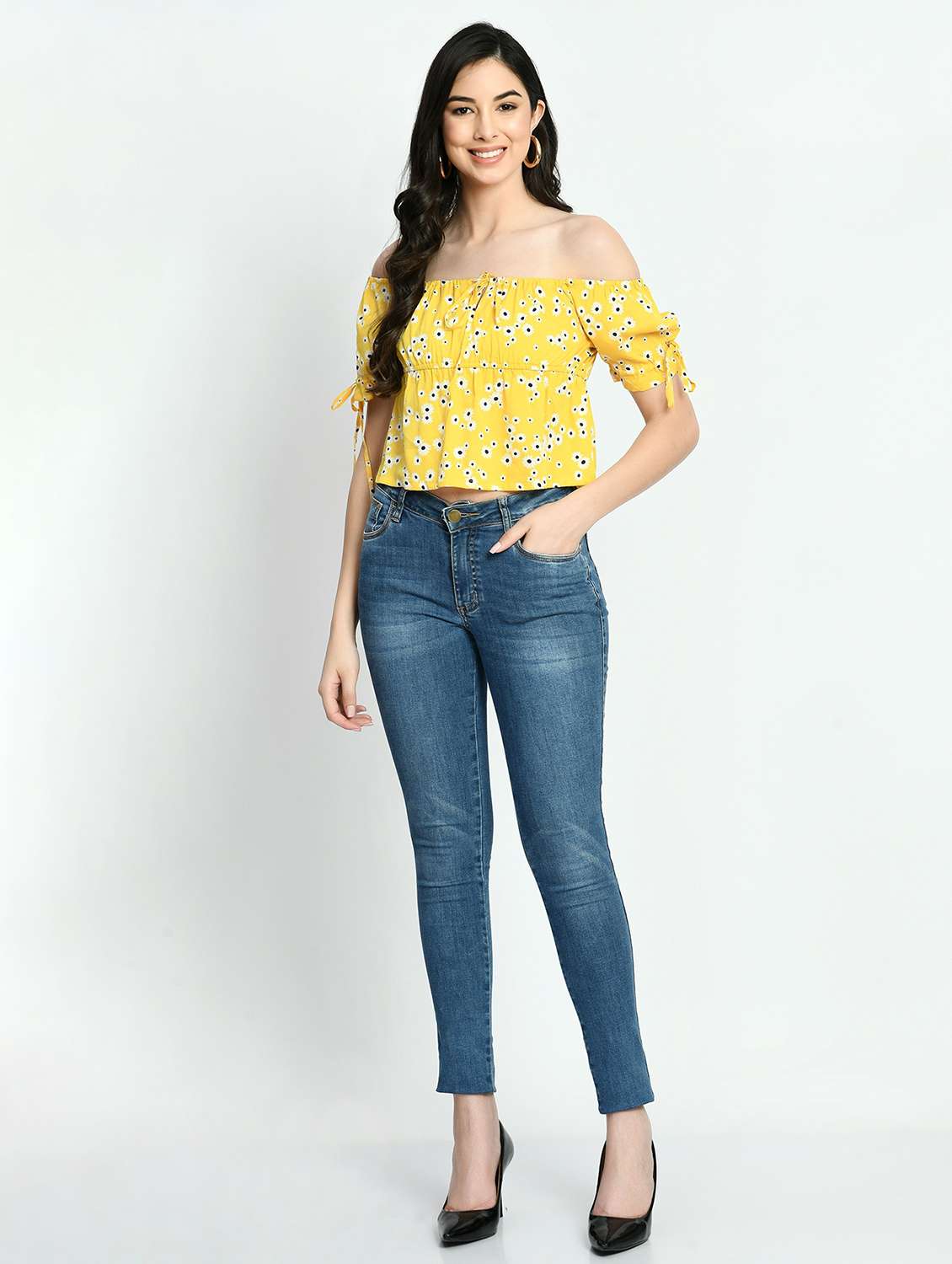 women floral print off shoulder crop top - 22028370 -  Standard Image - 3