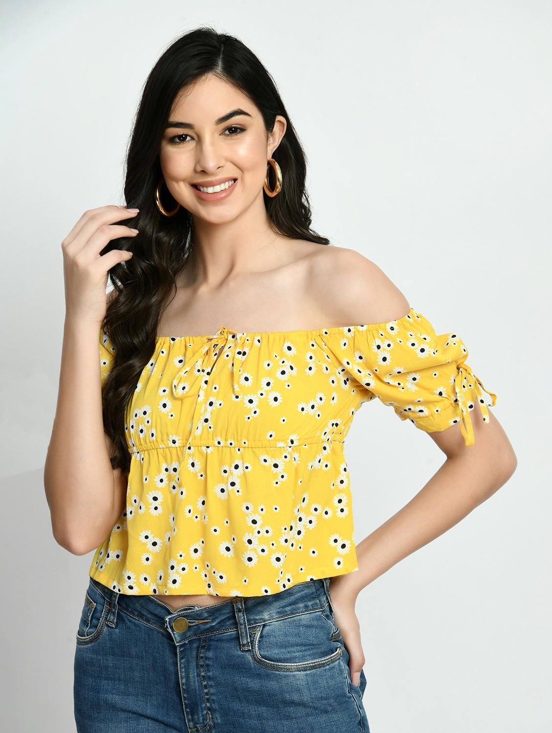 women floral print off shoulder crop top - 22028371 -  Zoom Image - 0